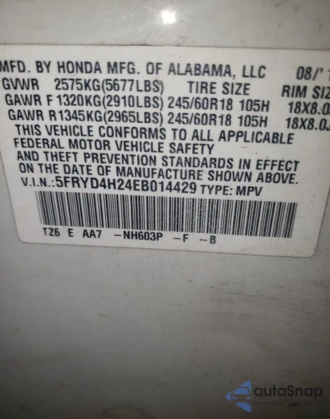 2014 Acura Mdx из США, поврежденный, VIN 5FRYD4H24EB014429